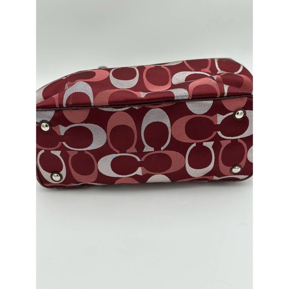 Coach Maroon and Silver Signature C Canvas and Patent Leather Shoulder Tote - Picture 6 of 6